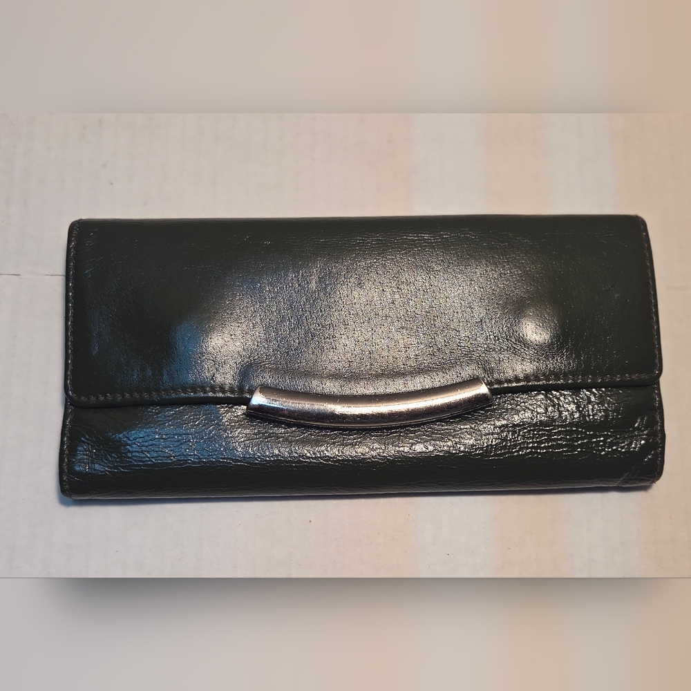 Hobo International Tri-fold Womens Wallet Dark Green Leather Foldover Flap